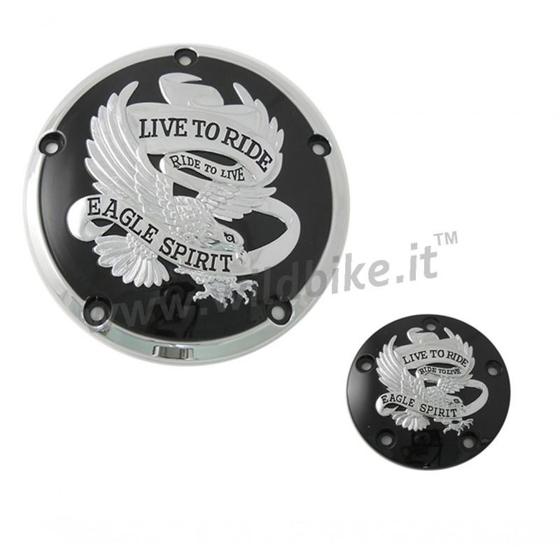 DECKEL SET EAGLE SPIRIT SCHWARZ/CHROM FÜR MOTORKURBELGEHÄUSE HARLEY DAVIDSON TWIN CAM 99-17