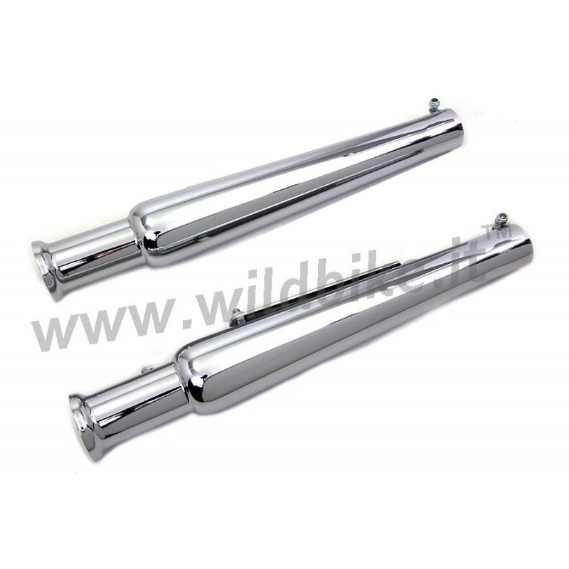 SET MUFFLERS EXHAUST SLIP-ON VINTAGE 50 CM UNIVERSAL BELL END CHROME FOR MOTORCYCLES