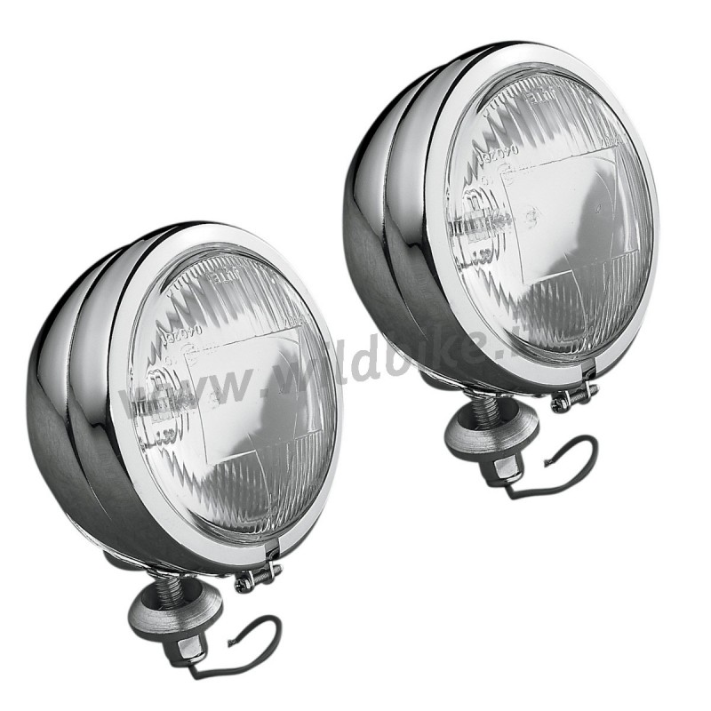 PHARES AUXILIAIRES KIT CHROME 4 1/2" 110 MM POUR MOTO CUSTOM ET HARLEY DAVIDSON