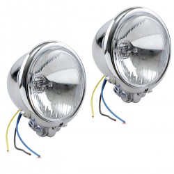 PHARES AUXILIAIRES KIT CHROME 4 1/2" 110 MM BLEU LUMIÈRE MOTOS CUSTOM ET HARLEY DAVIDSON