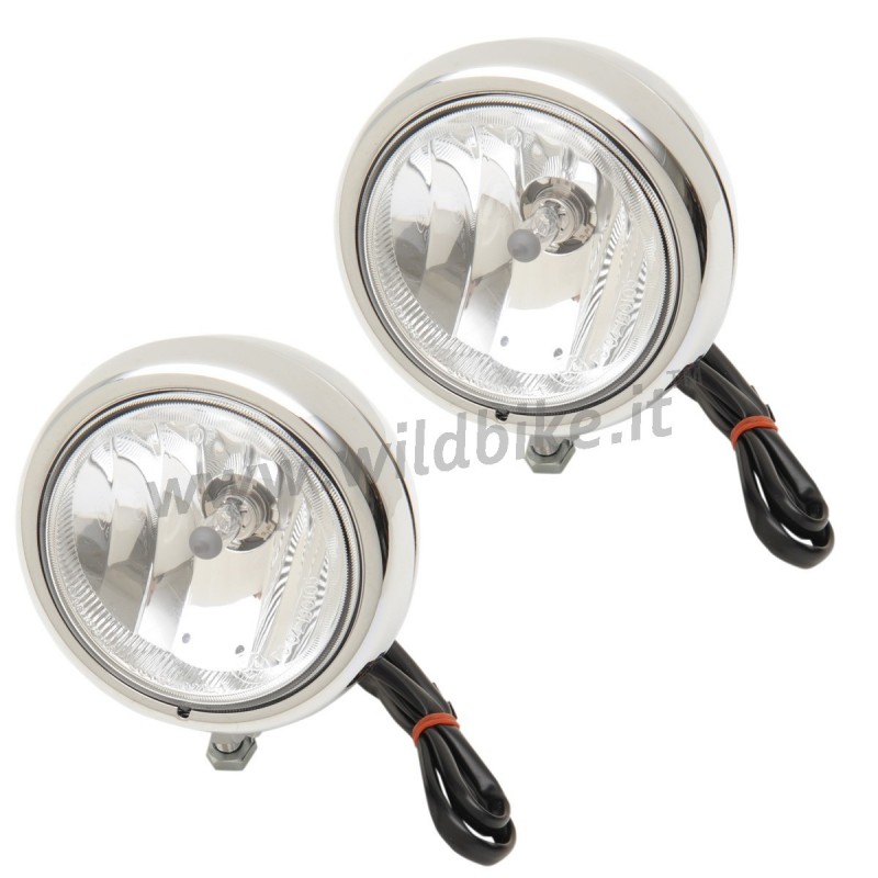 AUXILIARY SPOTLIGHT CLASSIC KIT CHROME PAIR 4 1/2" 110 MM CUSTOM MOTORCYCLE AND HARLEY DAVIDSON