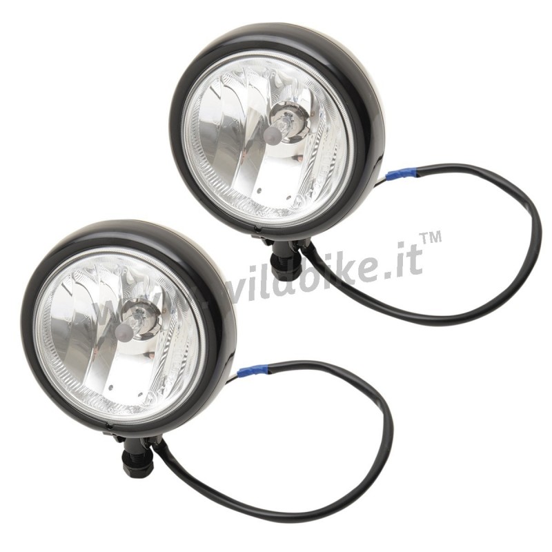 AUXILIARY SPOTLIGHT CLASSIC KIT BLACK 4 1/2" 110 MM CUSTOM MOTORCYCLE AND HARLEY DAVIDSON