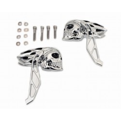 SPECCHI RETROVISORI SET CON TESCHIO FIAMMA CROMATO/NERO PER MOTO CUSTOM E HARLEY DAVIDSON