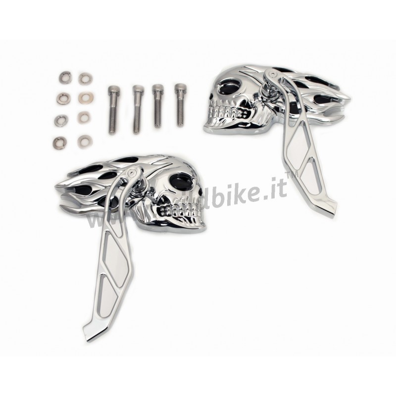 SPIEGEL SET FLAMING SCHÄDEL VERCHROMT/SCHWARZE FÜR HARLEY DAVIDSON UND CUSTOM MOTORRÄDER