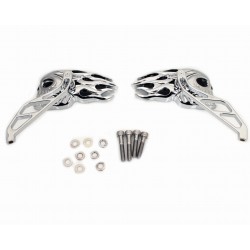 FLAMING SKULL MIRRORS SET CHROME/BLACK FOR HARLEY DAVIDSON AND CUSTOM MOTORCYCLES