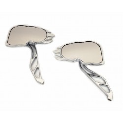 SPECCHI RETROVISORI SET CON TESCHIO FIAMMA CROMATO/NERO PER MOTO CUSTOM E HARLEY DAVIDSON