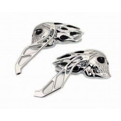 SET MIROIRS SKULL CRÂNE FLAMING CHROME/NOIR POUR HARLEY DAVIDSON ET CUSTOM MOTOS