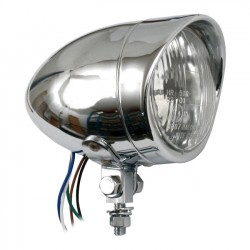 CHROME HEADLIGHT LONG BULLET W/VISOR EU APPROVED 105 MM CUSTOM MOTORCYCLE AND HARLEY DAVIDSON