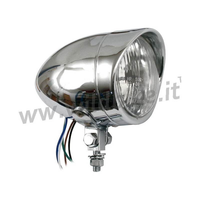 SCHEINWERFER LONG BULLET MIT VISOR EU GENEMIGHT CHROM 105 MM MOTORRAD UND HARLEY DAVIDSON