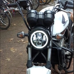 LED HEADLIGHT EU APPROVED 7.7" 200 MM SUPERLIGHT ANGEL EYE FOR MOTORCYCLE