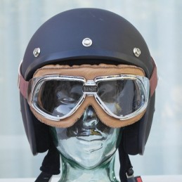 BRILLE VINTAGE MOTORRAD BANDIT CLASSIC BRAUN LEDER GLÄSER SILVER