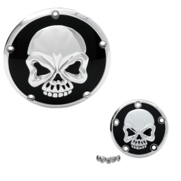 3D SKULL BLACK/CHROME COVER SET FOR CRANKCASE HARLEY DAVIDSON TWIN CAM 99-17