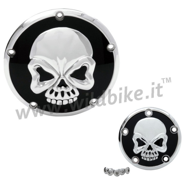 3D SKULL BLACK/CHROME COVER SET FOR CRANKCASE HARLEY DAVIDSON TWIN CAM 99-17