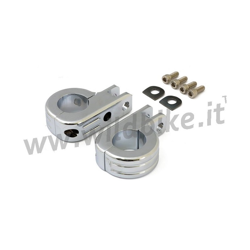 SUPPORTI CROMATI CLAMP-ON PER BARRE TUBI PARAMOTORE DA 1" MOTO CUSTOM E HARLEY DAVIDSON