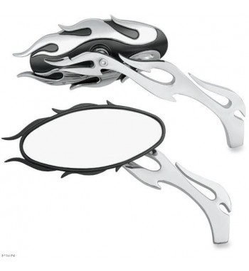 SPECCHIETTI FLAME OVALI CROMO/NERO MOTO CUSTOM E HARLEY DAVIDSON