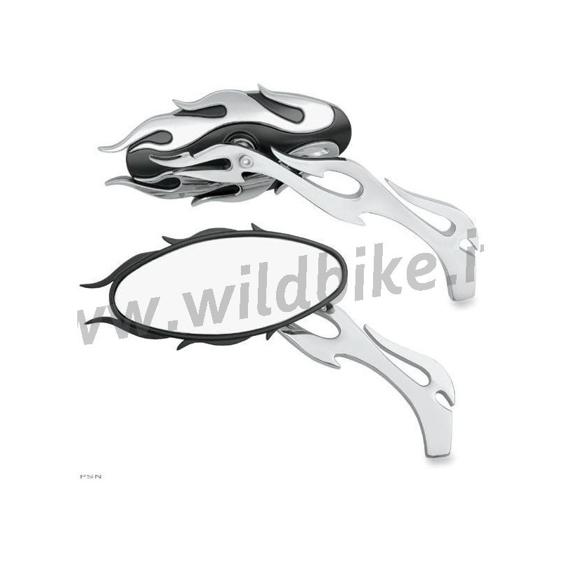 SPECCHIETTI FLAME OVALI CROMO/NERO MOTO CUSTOM E HARLEY DAVIDSON