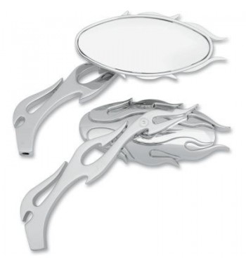 SPECCHIETTI FLAME OVALI CROMATI MOTO CUSTOM E HARLEY DAVIDSON