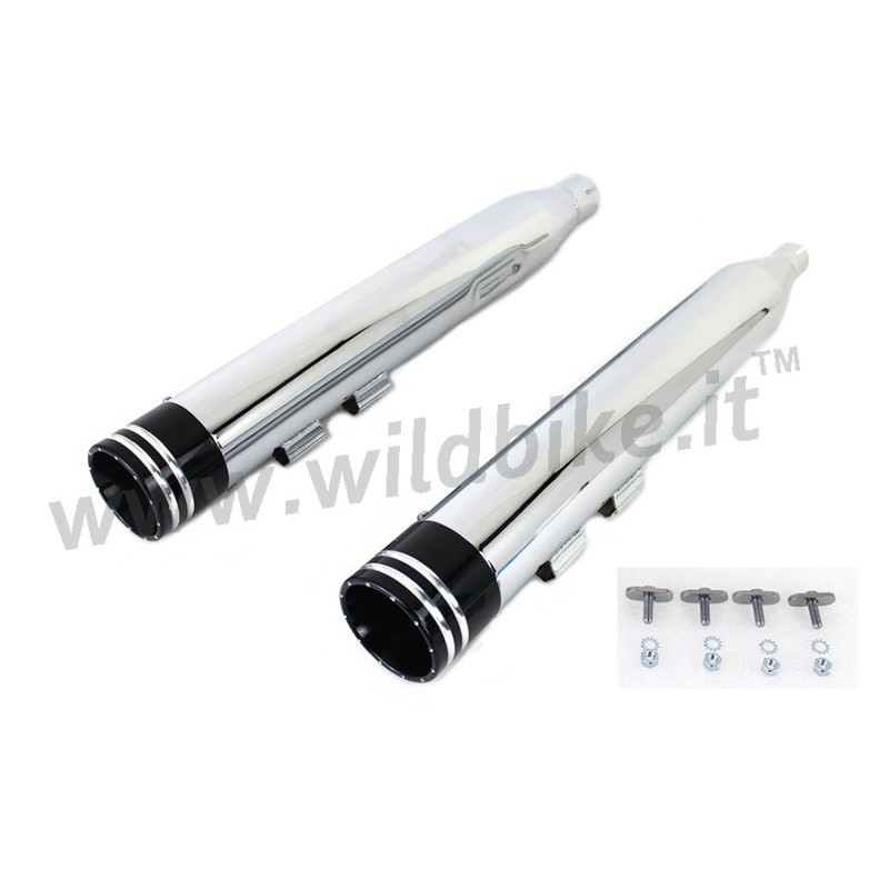 EXHAUSTS MUFFLER  SLIP-ON 4" TWO RING CHROME/BLACK HARLEY DAVIDSON FLH/FLT TOURING 17-24