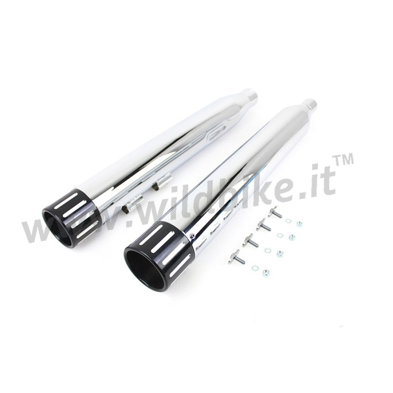 POTS D'ECHAPPEMENTS SLIP-ON 4" REVOLVER CHROME/NOIR HARLEY DAVIDSON FLH/FLT TOURING M-EIGHT 18-21