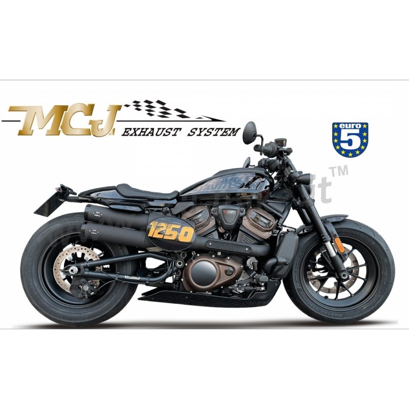 BLACK EXHAUSTS MUFFLERS MCJ 2IN2 EU APPROVED HARLEY DAVIDSON RH 1250 S SPORTSTER 2021-2026
