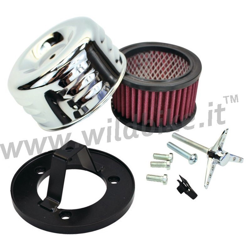 AIR FILTER KIT TC BROS LOUVERED CHROME FOR BENDIX ZENITH & KEIHIN CARB HARLEY DAVIDSON