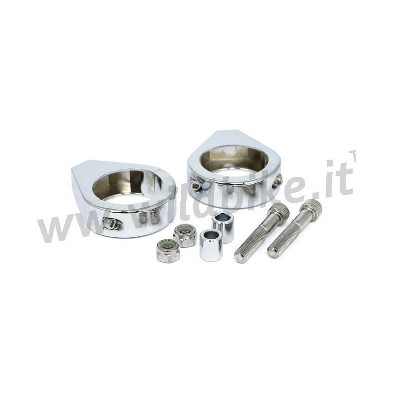 Pinces LISSE CHROME à fourches 41 MM. POUR CLIGNOTANTS MOTO CUSTOM ET HARLEY DAVIDSON