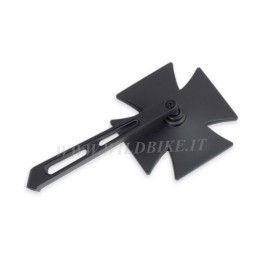 SPECCHIETTO A CROCE MALTESE NERO PER MOTO CUSTOM E HARLEY DAVIDSON