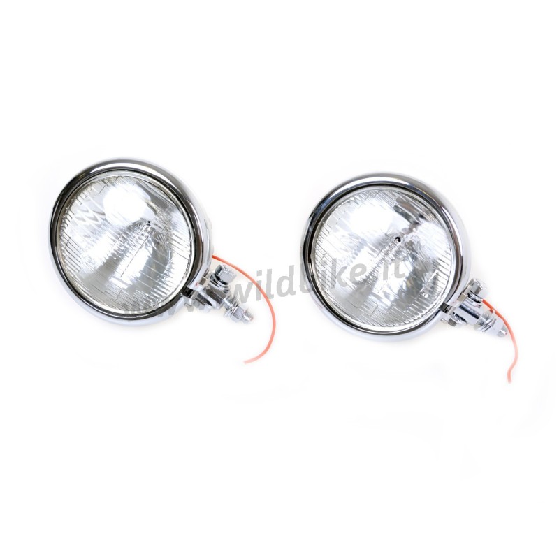 ZUSATZSCHEINWERFER SEALED BEAM CHROM PAAR 4 1/2" 110 MM MOTORRAD CUSTOM UND HARLEY DAVIDSON