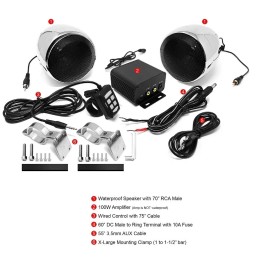 VERSTÄRKERSYSTEM LAUTSPRECHER STEREO AUDIO SYSTEM BLUETOOTH® 2CH 100W 4" DELUXE  MOTORRAD