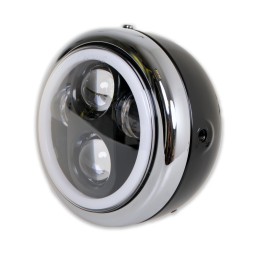 PHARE AVANT HOMOLOGUE LUCAS NOIR HALO LED 145 MM SUPPORT LATERAL POUR MOTO