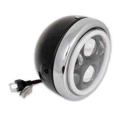 PHARE AVANT HOMOLOGUE LUCAS NOIR HALO LED 145 MM SUPPORT LATERAL POUR MOTO