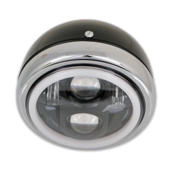 PHARE AVANT HOMOLOGUE LUCAS NOIR HALO LED 145 MM SUPPORT LATERAL POUR MOTO