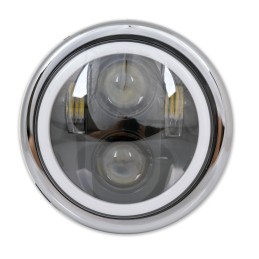 PHARE AVANT HOMOLOGUE LUCAS NOIR HALO LED 145 MM SUPPORT LATERAL POUR MOTO