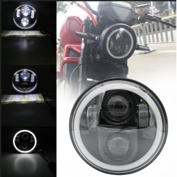 PHARE AVANT HOMOLOGUE RACE NOIR HALO LED 145 MM SUPPORT LATERAL POUR MOTO