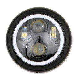 PHARE AVANT HOMOLOGUE RACE NOIR HALO LED 145 MM SUPPORT LATERAL POUR MOTO