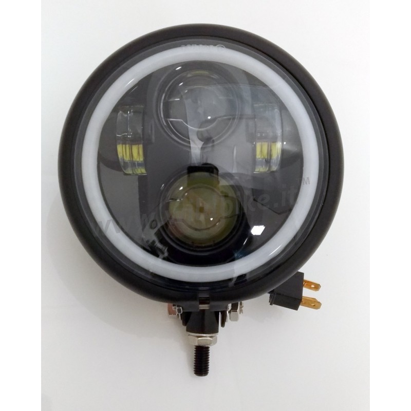 PHARE AVANT HOMOLOGUE RACE NOIR HALO LED 160 MM SOUTIEN INFÉRIEUR POUR MOTO