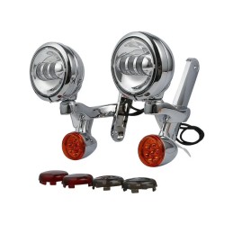 CHROME LED BRACKETS AND AUXILIARY HEADLIGHTS KIT FOR HARLEY DAVIDSON FLH TOURING 97-21