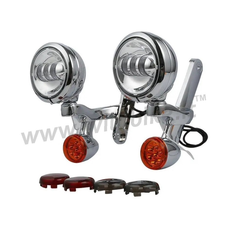 KIT SUPPORTS PHARES AUXILIAIRES LED CHROMÉS HARLEY DAVIDSON FLH TOURING 1999-2020