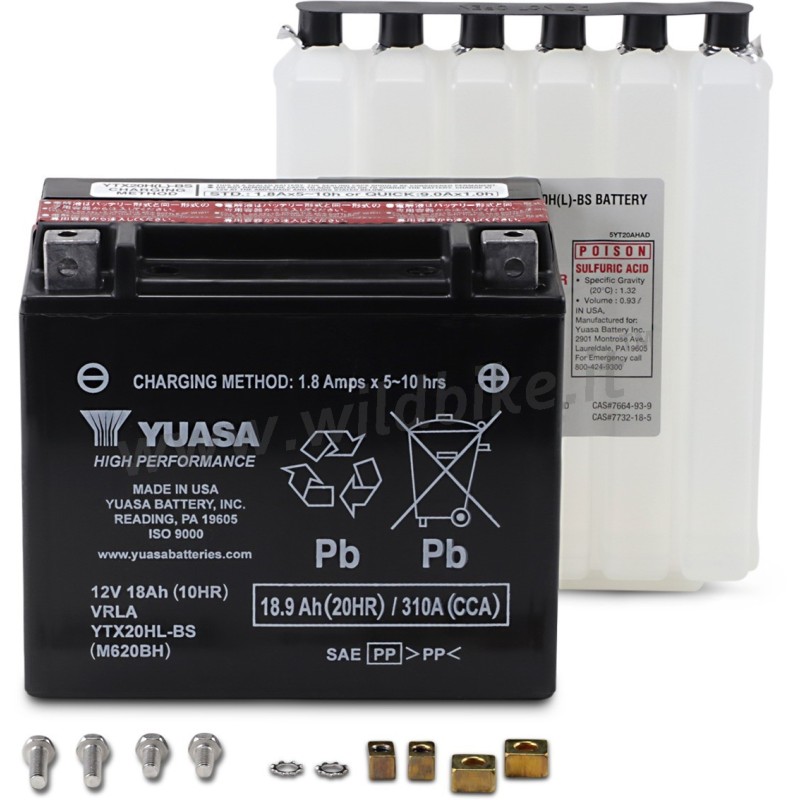 BATTERY YUASA ORIGINAL HIGH PERFORMANCE MAINTENANCE FREE YTX20HLBS 18.9 AH HARLEY DAVIDSON TWIN CAM 97-17