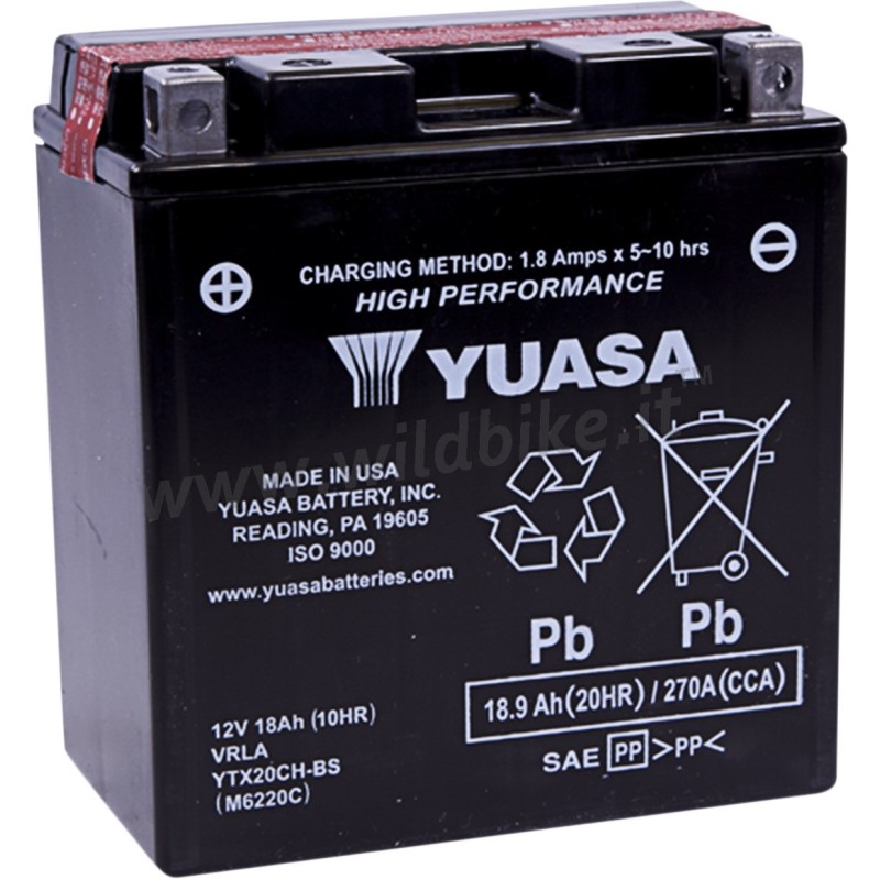 BATTERIA YUASA ORIGINALE ALTE PRESTAZIONI AGM YTX20CH-BS 18 AH PER MOTO
