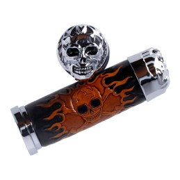 MANOPOLE SKULL TESCHIO IN CROMO/PELLE DA 1" PER MOTO CUSTOM