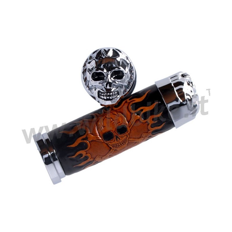 MANOPOLE SKULL TESCHIO IN CROMO/PELLE DA 1" PER HARLEY DAVIDSON 80-21