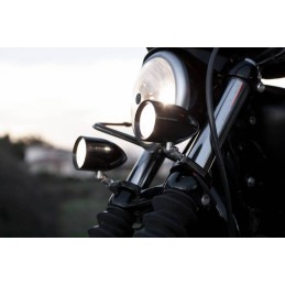 FARETTI AUSILIARI VIZOR BULLET ALOGENI IN ALLUMINIO NERO 55 MM 12V/50W. MOTO CUSTOM E HARLEY DAVIDSON