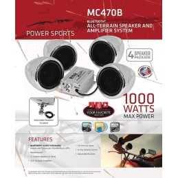 SISTEMA IMPIANTO AUDIO STEREO BOSS 3" 4 CH 1000W CROMATO PER MOTO E HARLEY DAVIDSON