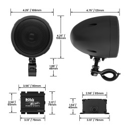STEREO AUDIO SYSTEM BOSS 3" 4 CH 1000W BLACK FOR MOTORCYCLE AND HARLEY DAVIDSON