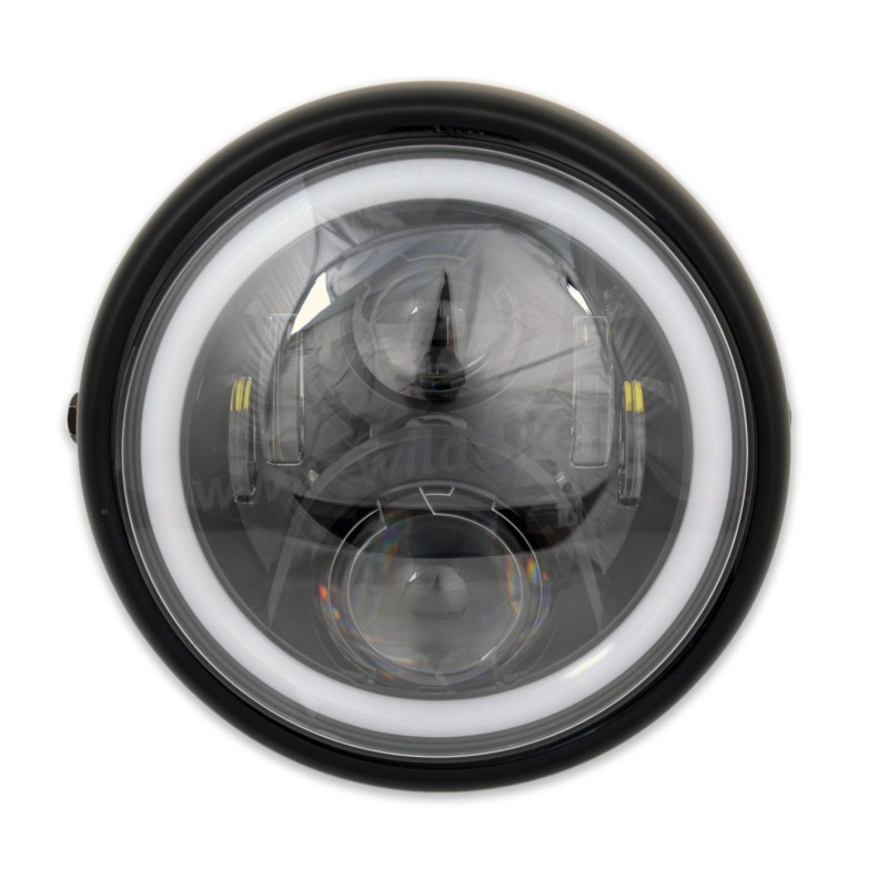 LED HEADLIGHT EU APPROVED 7.5" 190 MM SUPERLIGHT ANGEL EYE FOR MOTORCYCLE