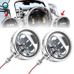 FARI AUSILIARI ANTERIORI A LED OMOLOGATI CROMATI 4.5" 120 MM PER MOTO E HARLEY DAVIDSON