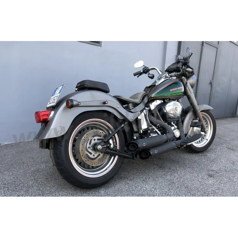 BLACK EXHAUSTS MUFFLERS MCJ BIG SHORT 90 EU APPROVED HARLEY DAVIDSON FXST FLST SOFTAIL 07-17