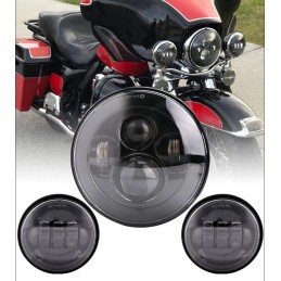 KIT PARABOLE FARI ANTERIORI A LED OMOLOGATI NERI HARLEY DAVIDSON FLH FLT TOURING 94-17