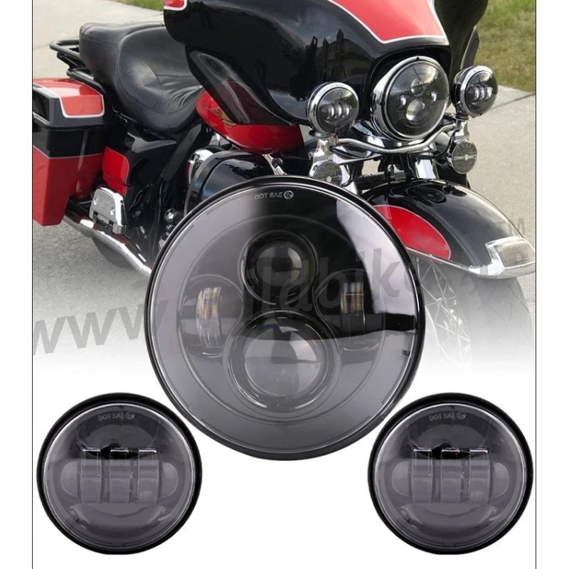 SCHEINWERFER LED TEILE KIT EU ZUGELASSEN SCHWARZ HARLEY DAVIDSON FLH FLT TOURING 94-17